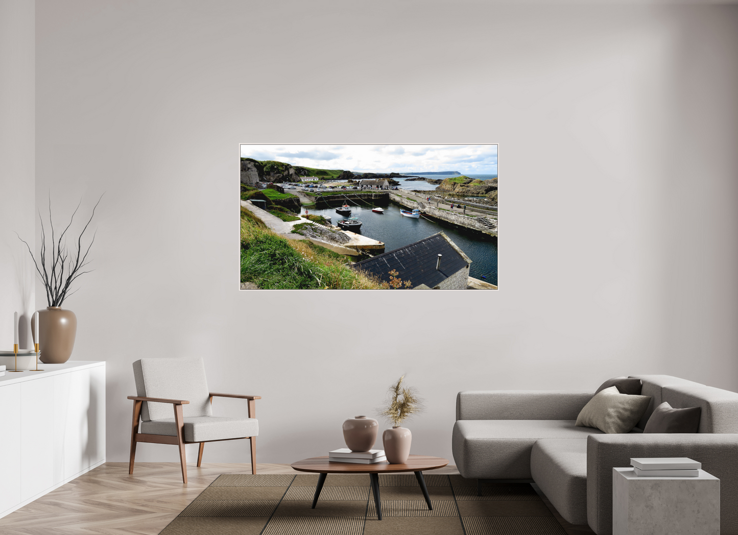 70 x 39.4″, Floater Frame Matte Acrylic Glass Ballintoy Harbour