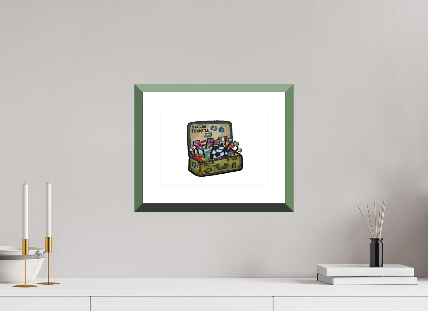 11.2 x 8″, Photo Print Fuji Velvet- Green Frame "Arrival in Dallas" Print
