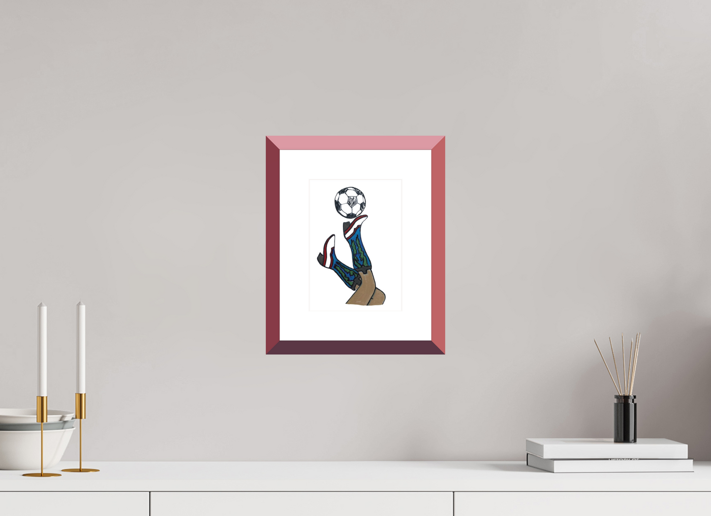 6 x 8.4″, photo print fuji velvet - red frame "Boots and Futbol" Print