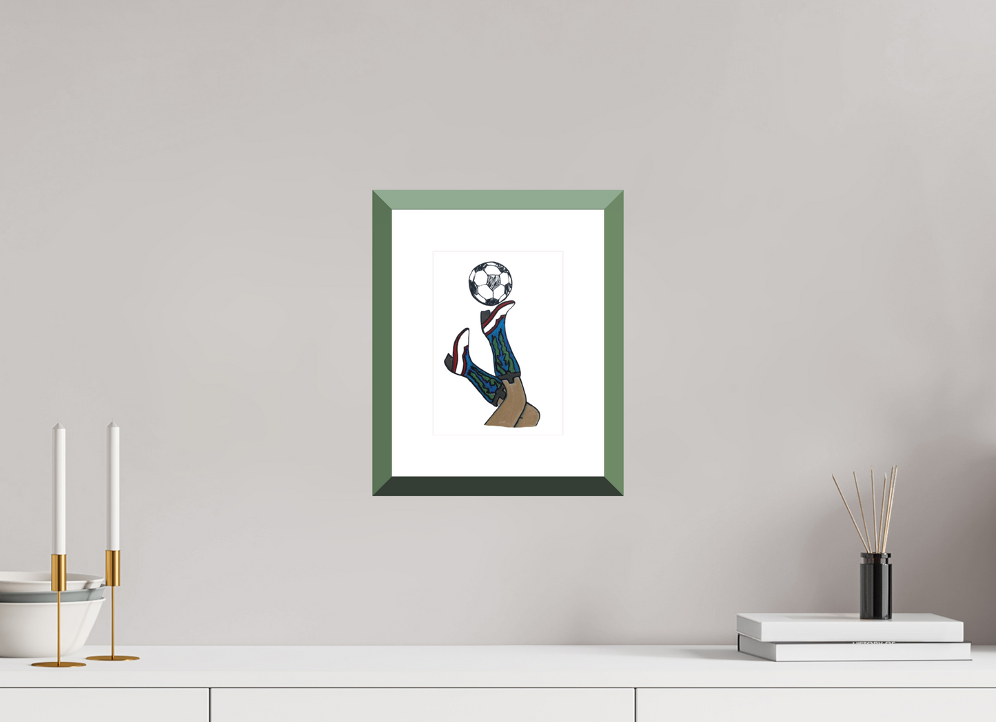 6 x 8.4″, Photo Print Fuji Velvet- Green Frame "Boots and Futbol" Print