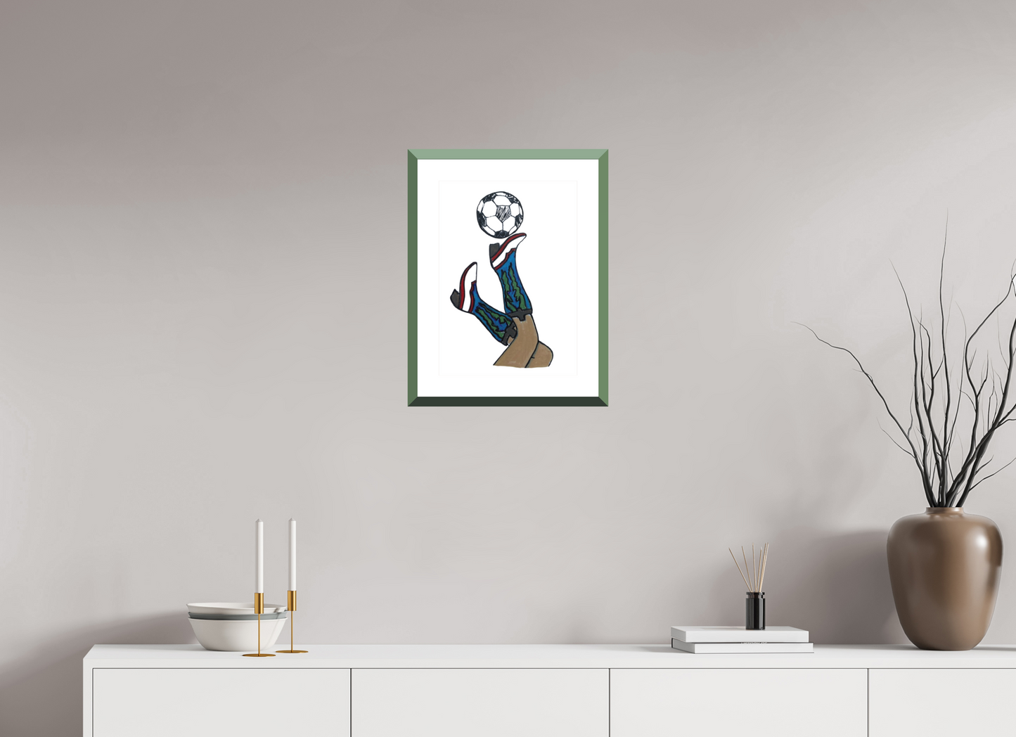12 x 16.8″, Photo Print Fuji Velvet- Green Frame "Boots and Futbol" Print