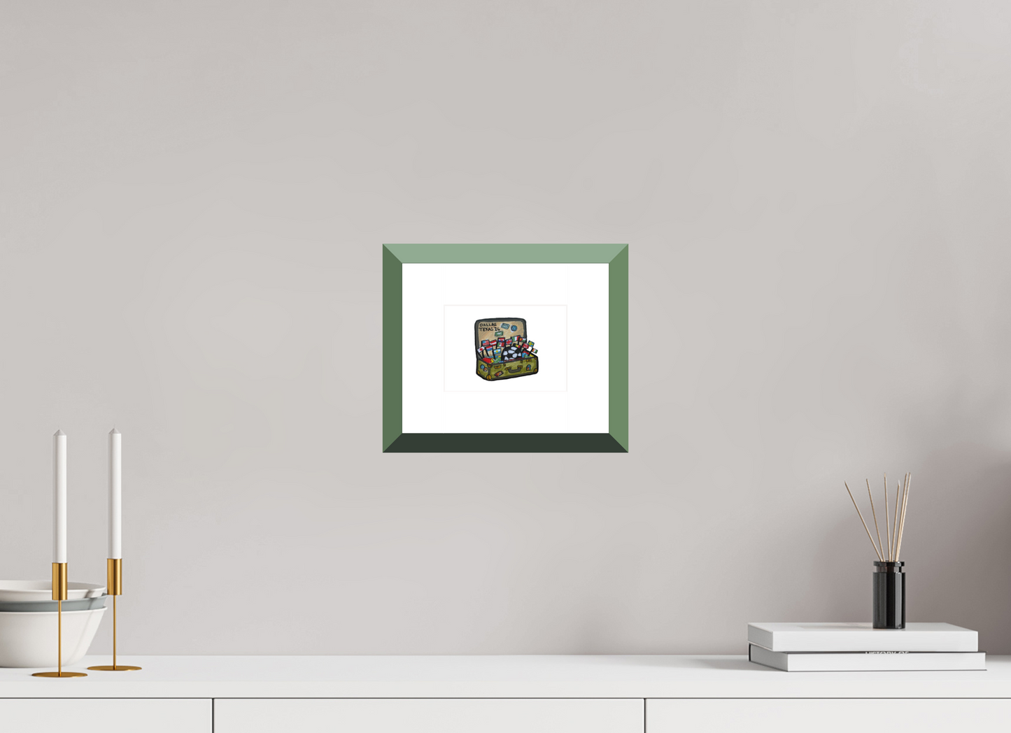 5.6 x 4″, Photo Print Fuji Velvet- Green Frame "Arrival in Dallas" Print