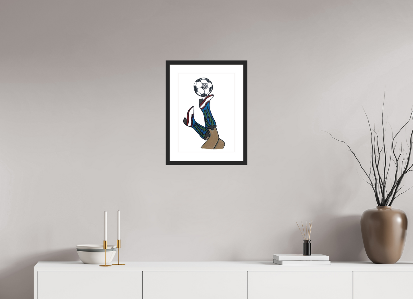 12 x 16.8″, photo print fuji velvet - black matte frame "Boots and Futbol" Print