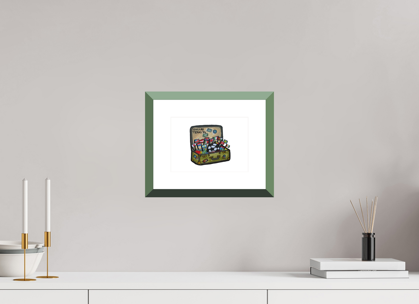 8.4 x 6″, Photo Print Fuji Velvet- Green Frame "Arrival in Dallas" Print