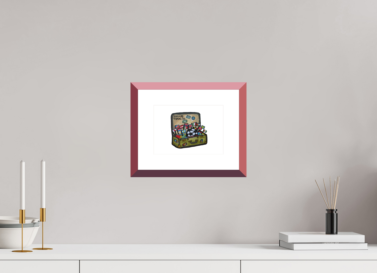 8.4 x 6″, photo print fuji velvet - red frame "Arrival in Dallas" Print
