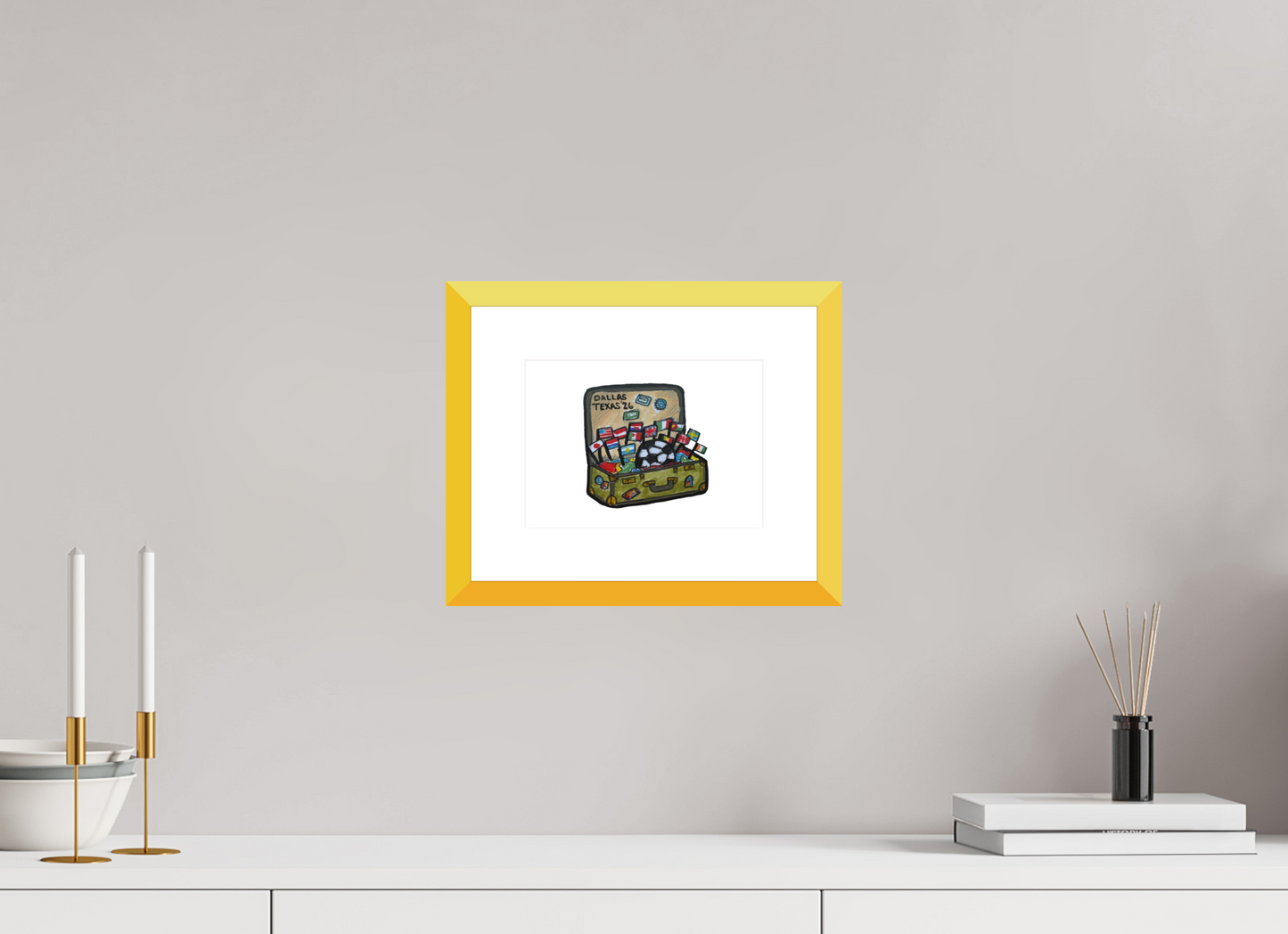 8.4 x 6″, photo print fuji velvet - yellow frame "Arrival in Dallas" Print