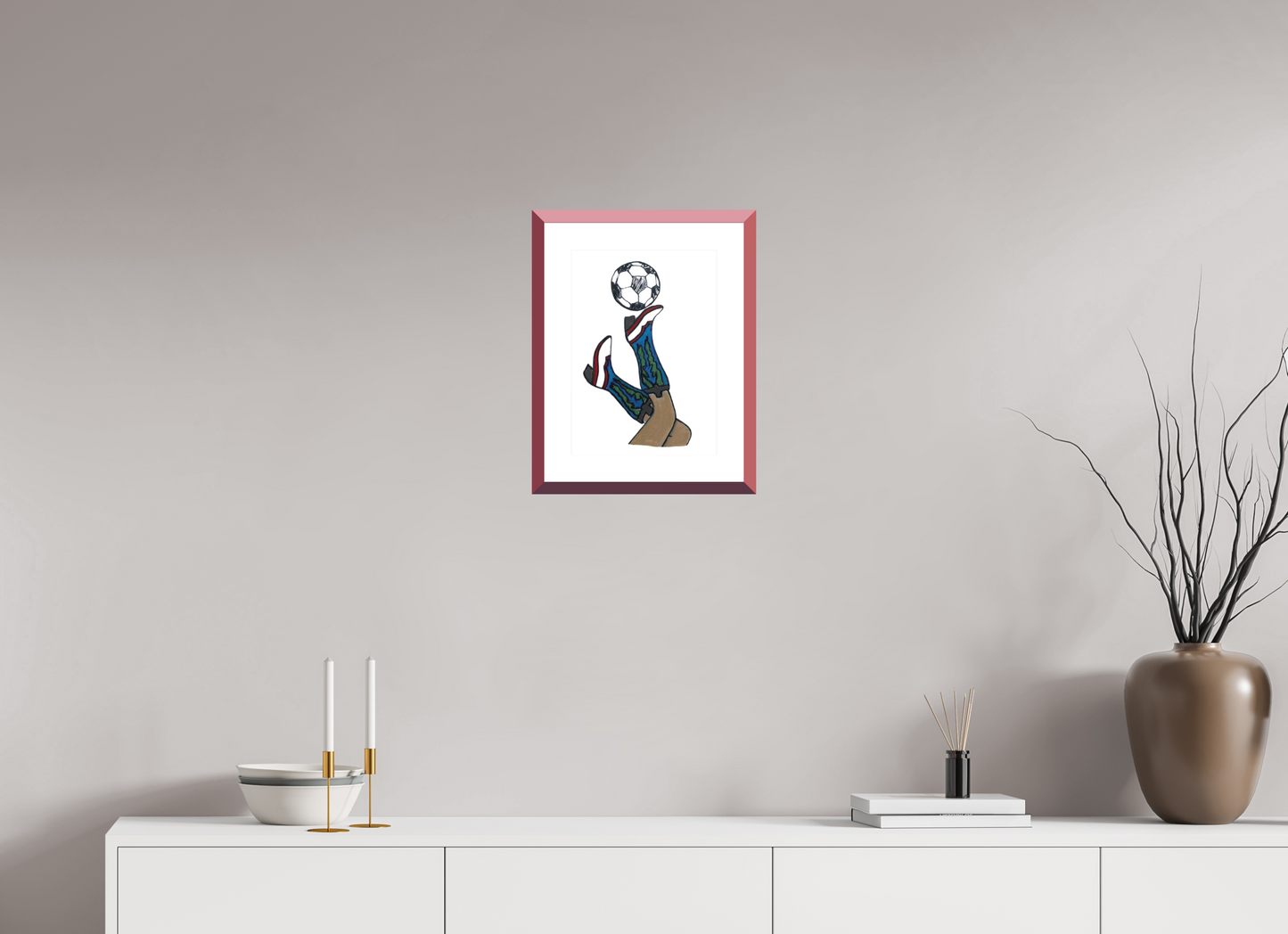 10 x 14″, photo print fuji velvet - red frame "Boots and Futbol" Print
