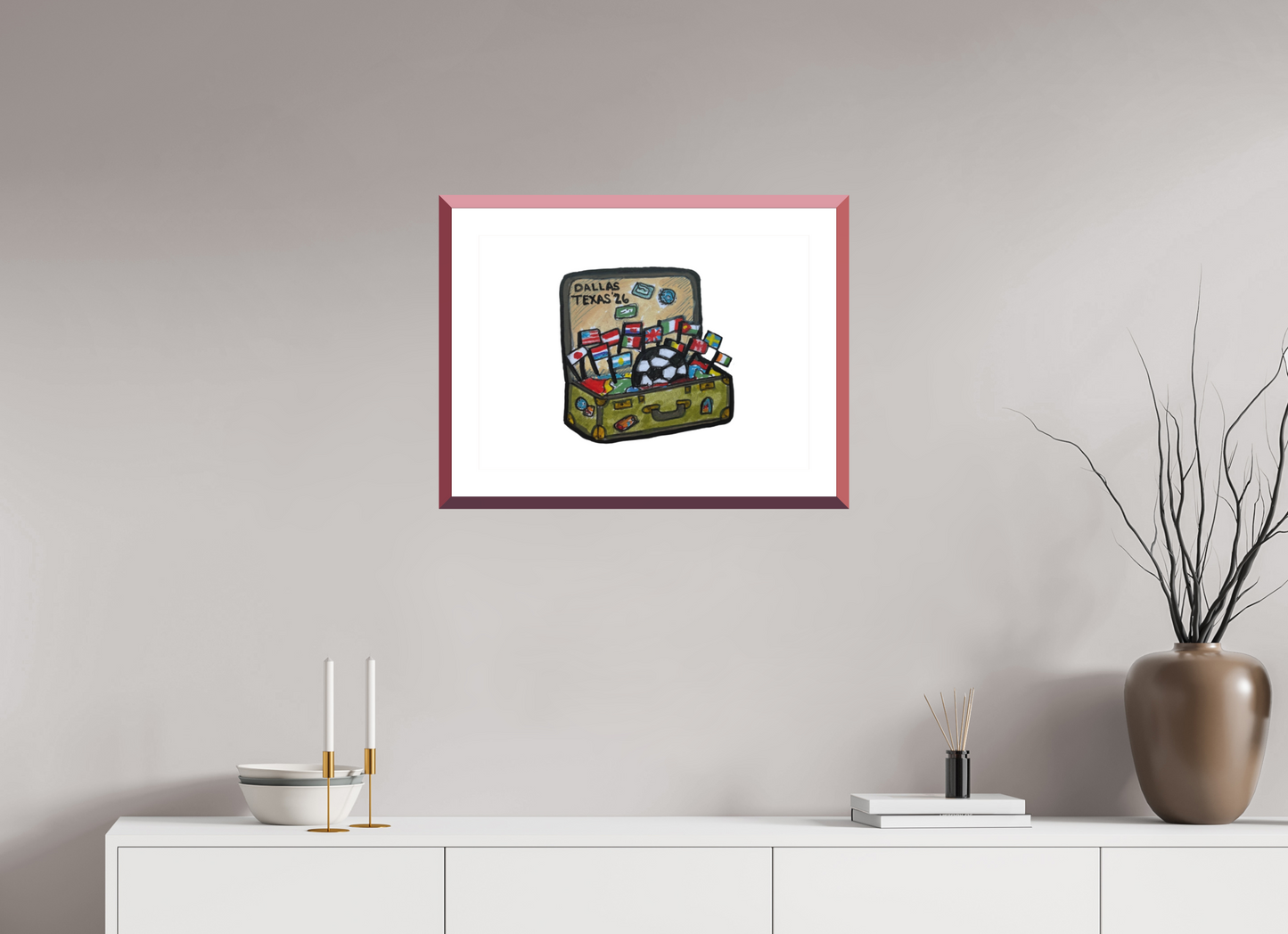 22.4 x 16″, photo print fuji velvet - red frame "Arrival in Dallas" Print