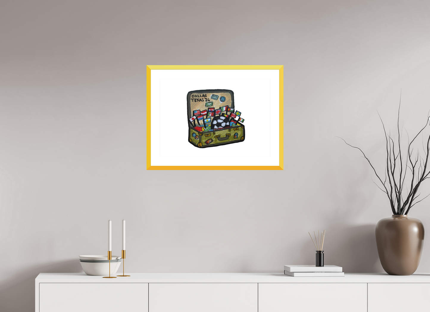 22.4 x 16″, photo print fuji velvet - yellow frame "Arrival in Dallas" Print