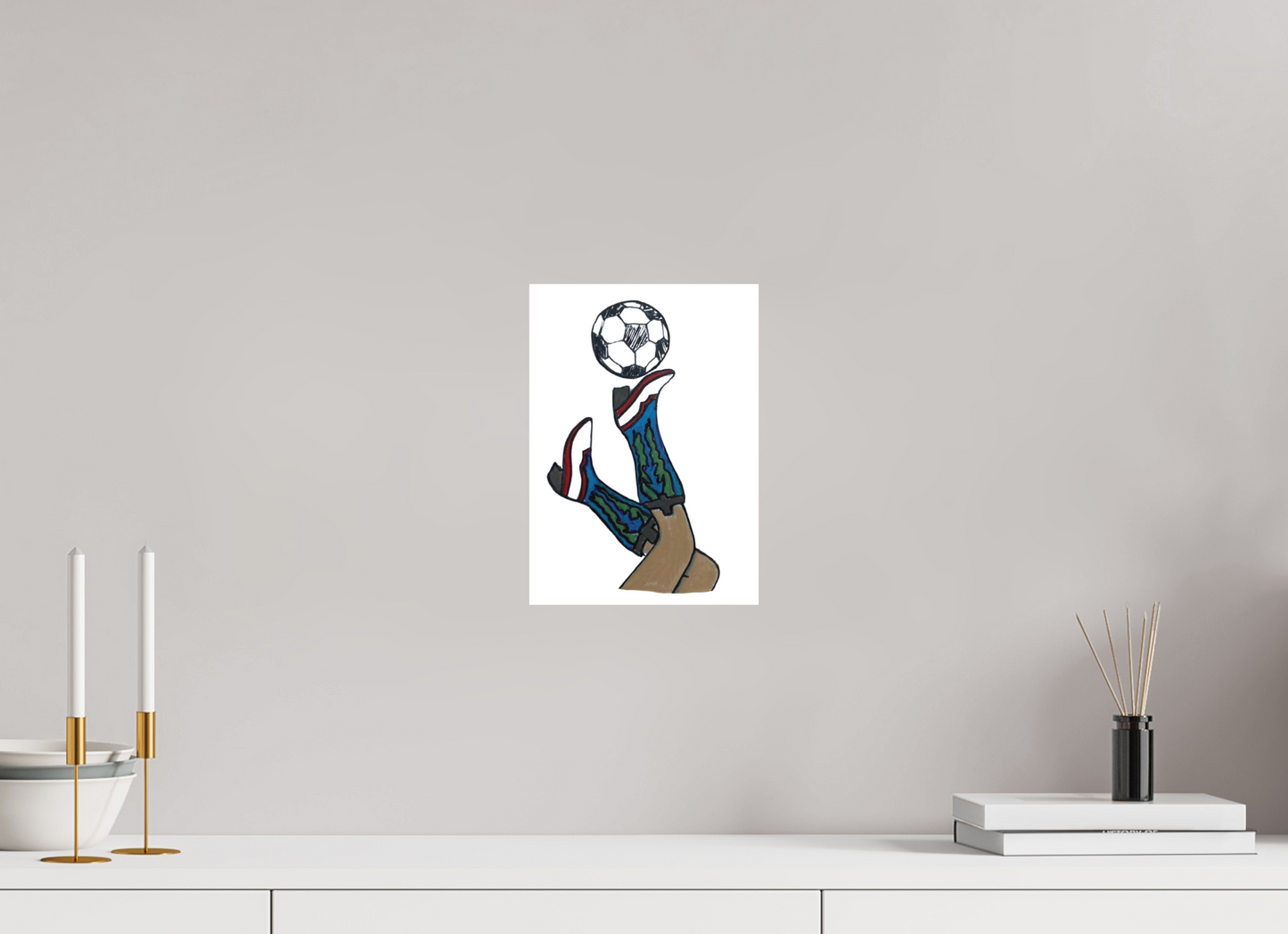 8 x 11.2″, Photo Print on Fuji Crystal DP II Velvet "Boots and Futbol" Print