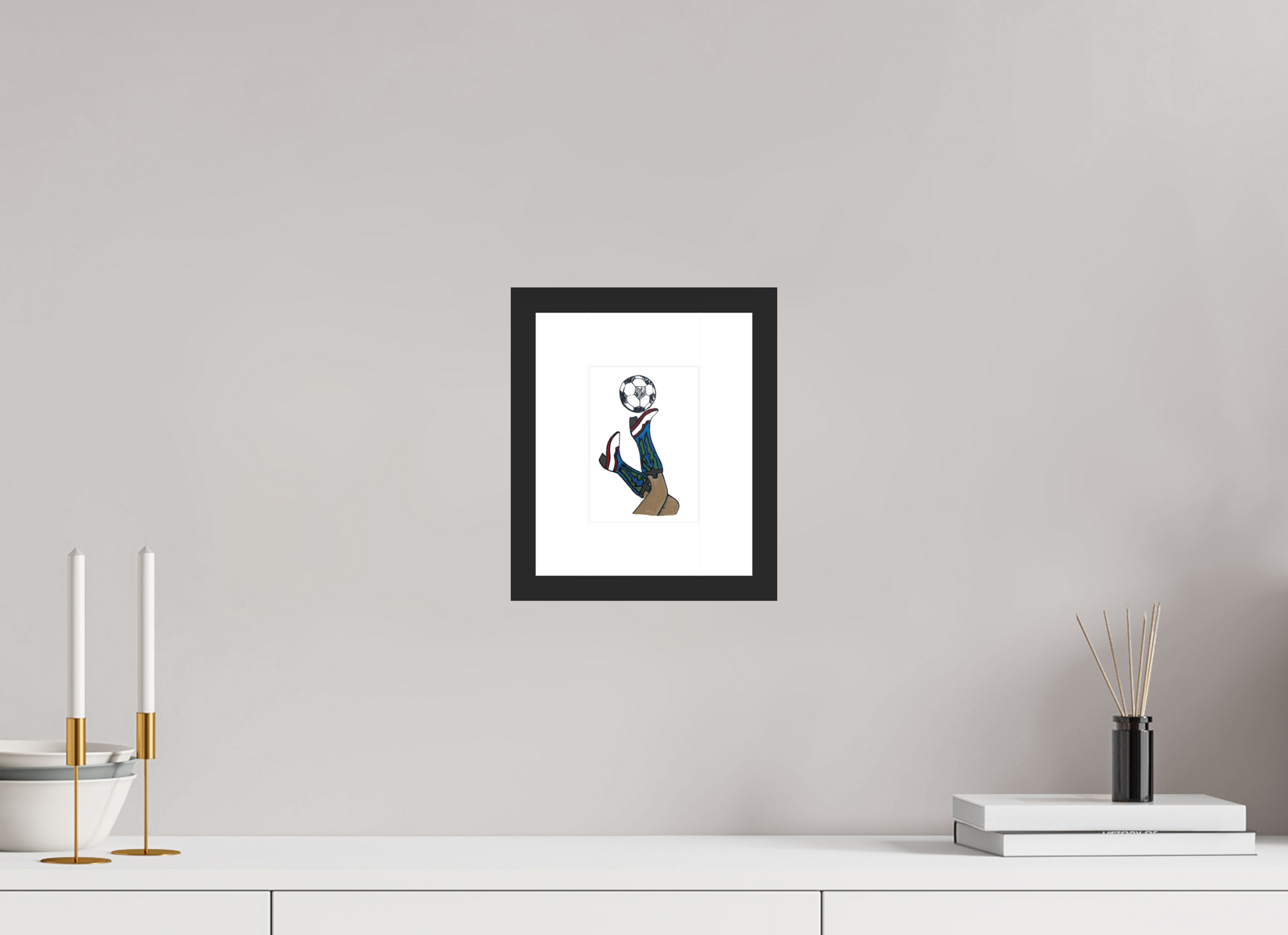 4 x 5.6″, photo print fuji velvet - black matte frame "Boots and Futbol" Print