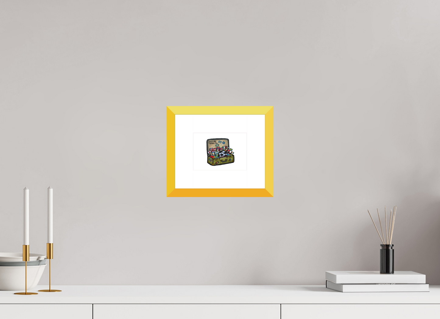 5.6 x 4″, photo print fuji velvet - yellow frame "Arrival in Dallas" Print