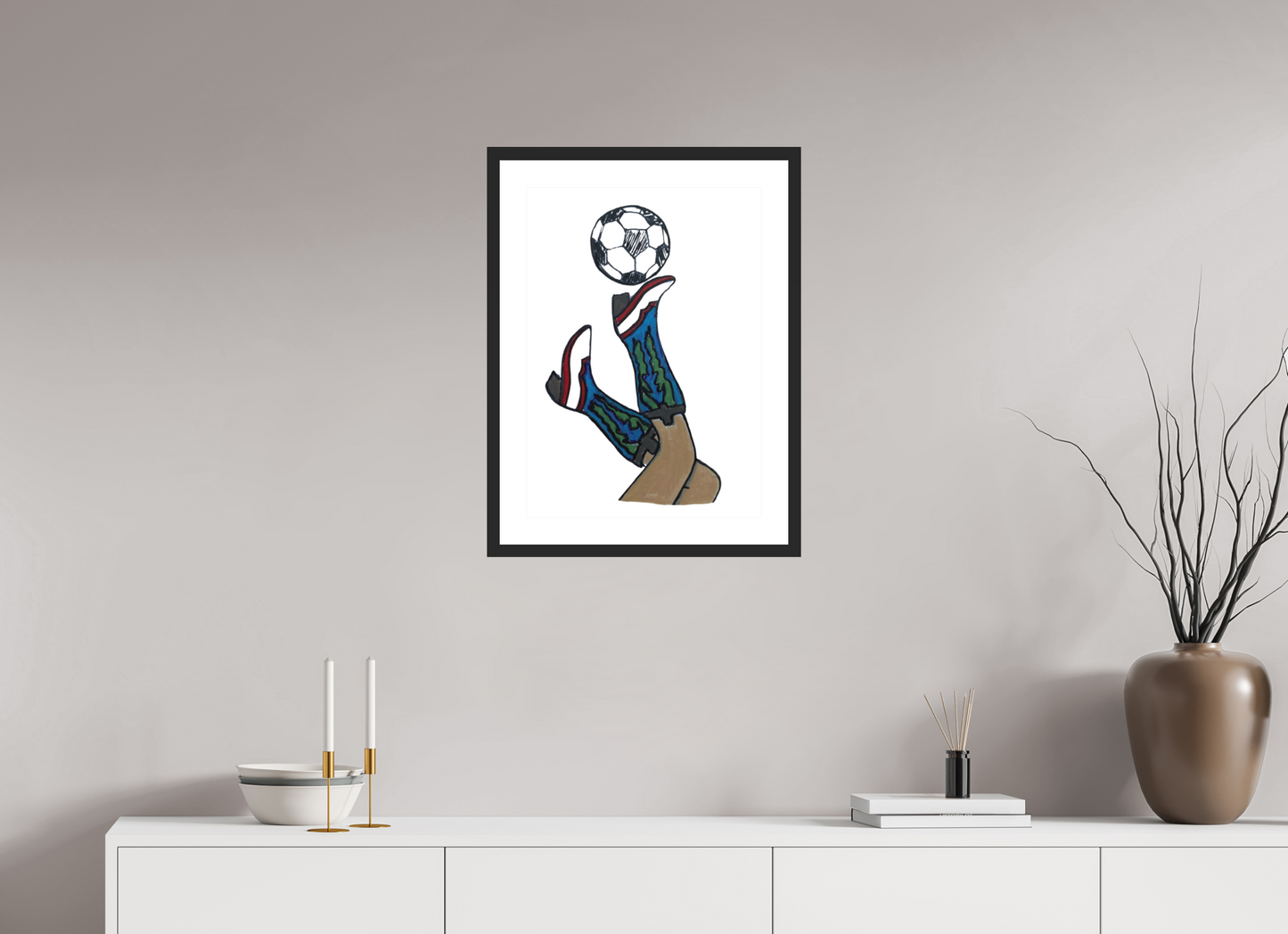 16 x 22.4″, photo print fuji velvet - black matte frame "Boots and Futbol" Print