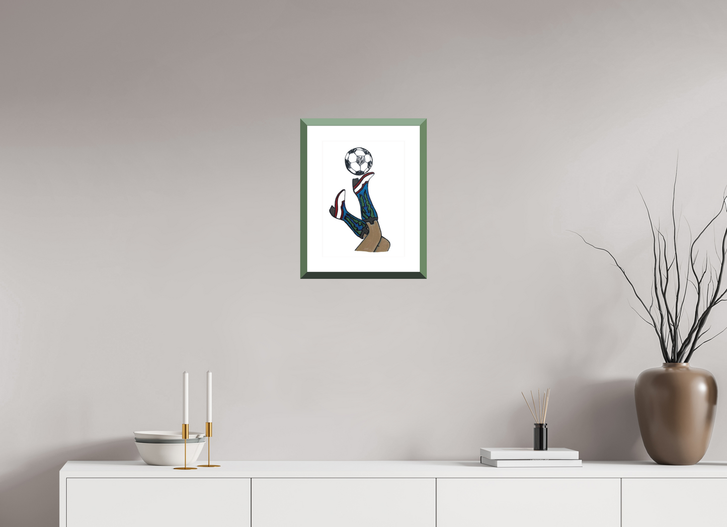 10 x 14″, Photo Print Fuji Velvet- Green Frame "Boots and Futbol" Print