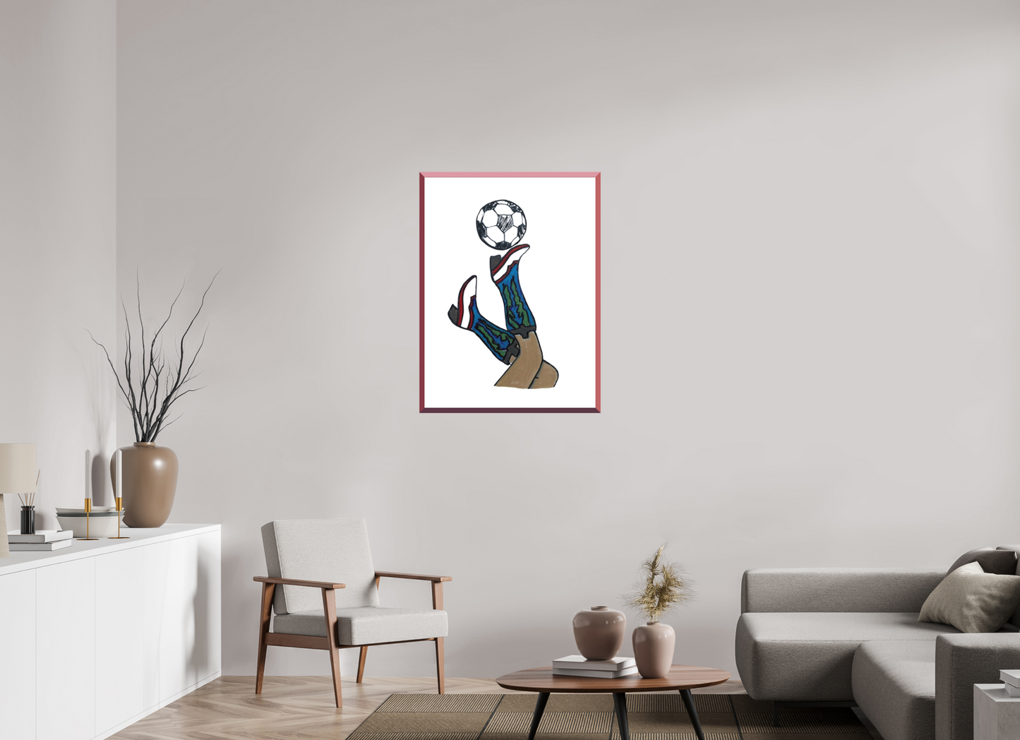 24 x 33.6″, photo print fuji velvet - red frame "Boots and Futbol" Print