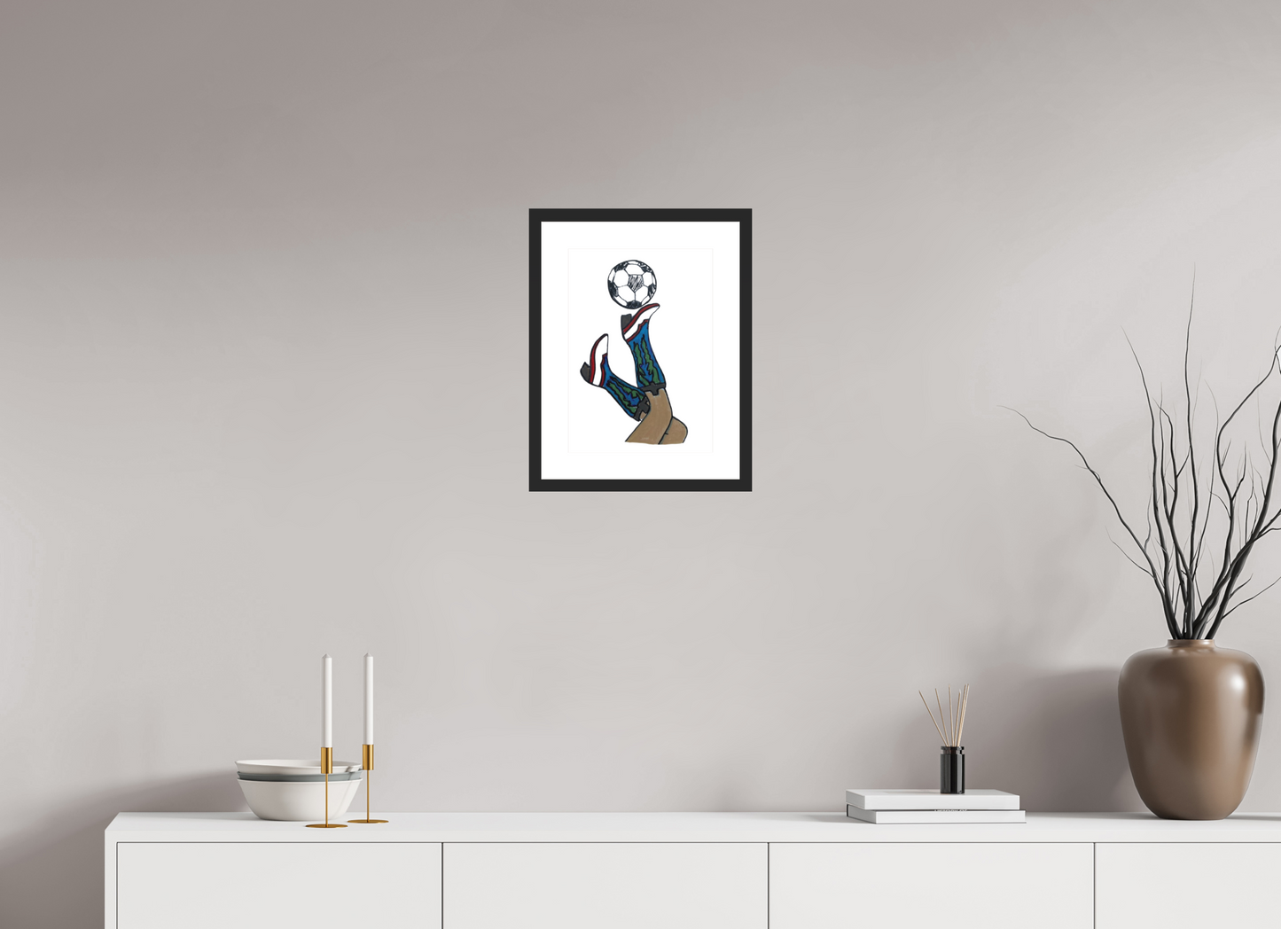 10 x 14″, photo print fuji velvet - black matte frame "Boots and Futbol" Print