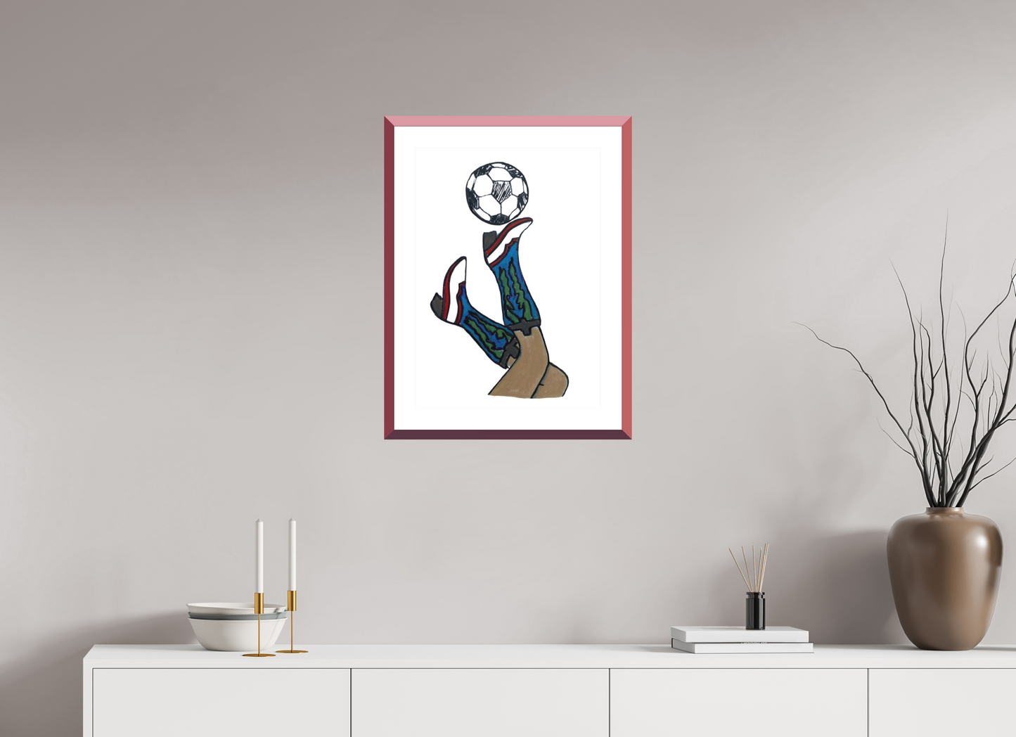 16 x 22.4″, photo print fuji velvet - red frame "Boots and Futbol" Print