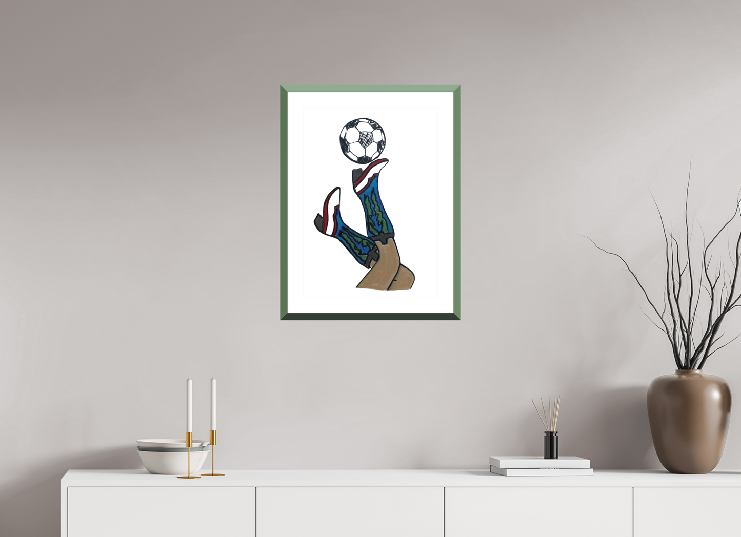 16 x 22.4″, Photo Print Fuji Velvet- Green Frame "Boots and Futbol" Print
