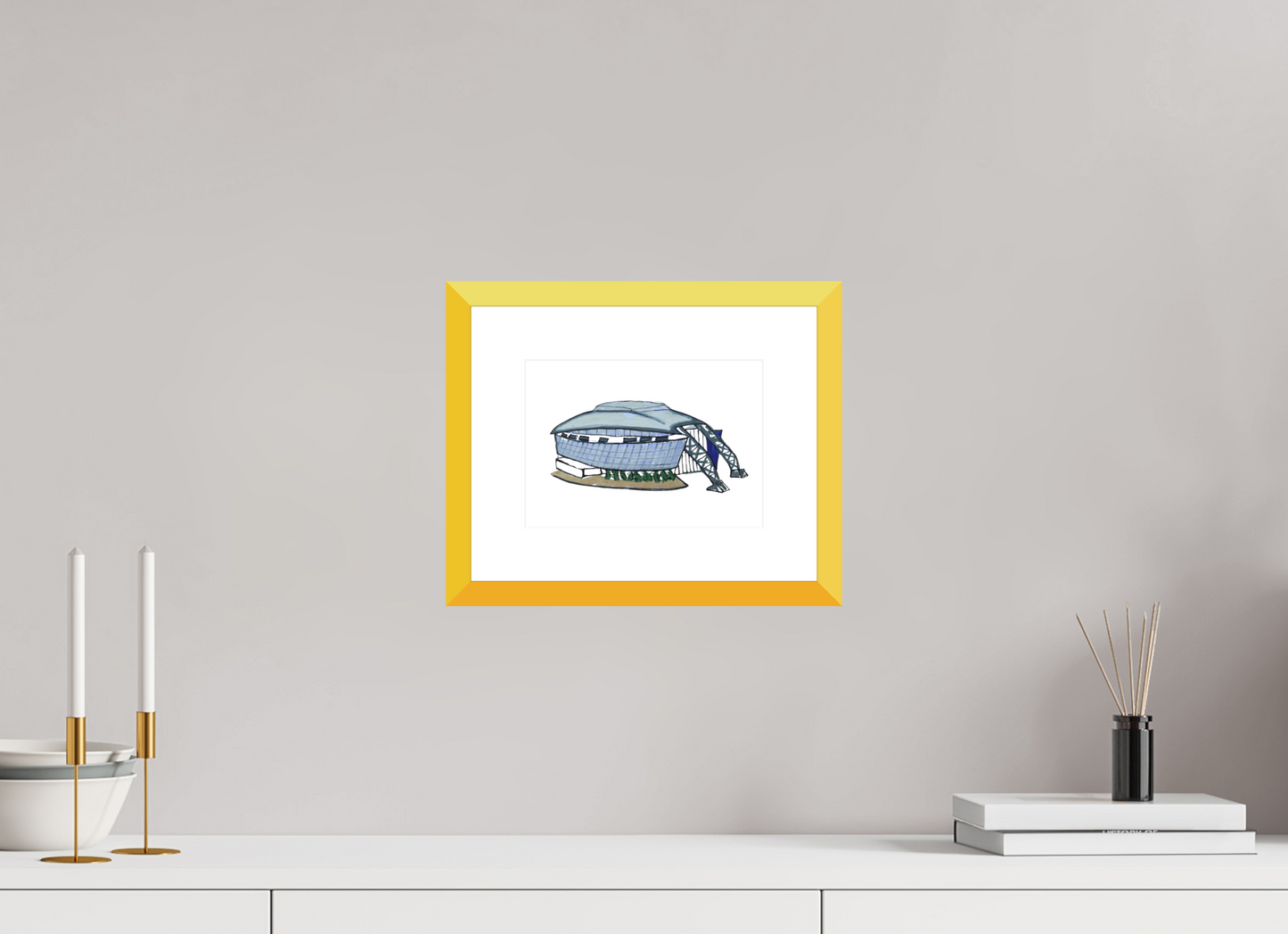 8.4 x 6″, photo print fuji velvet - yellow frame "Dallas Stadium" Print