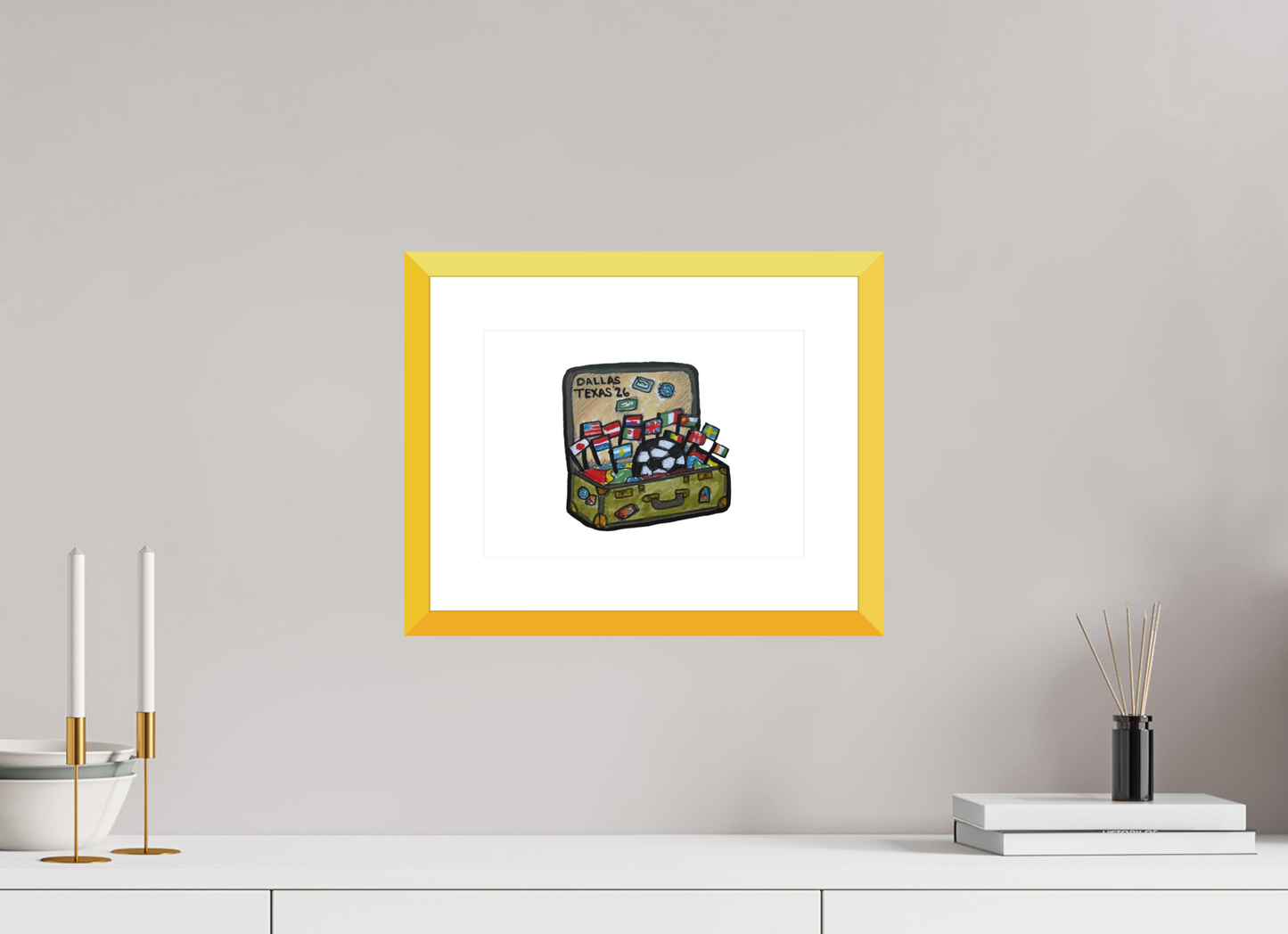 11.2 x 8″, photo print fuji velvet - yellow frame "Arrival in Dallas" Print