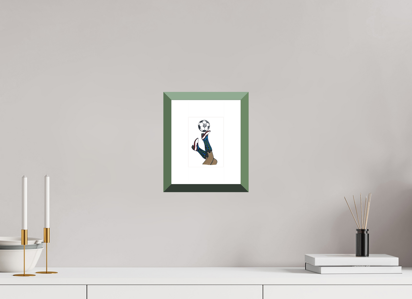 4 x 5.6″, Photo Print Fuji Velvet- Green Frame "Boots and Futbol" Print
