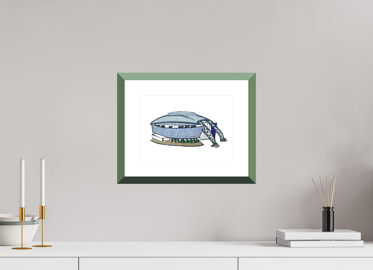 11.2 x 8″, Photo Print Fuji Velvet- Green Frame "Dallas Stadium" Print