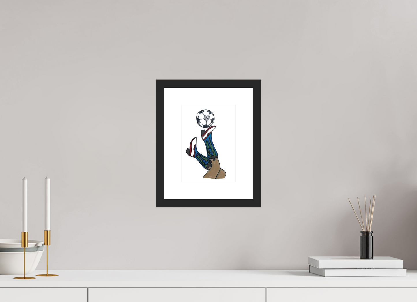 6 x 8.4″, photo print fuji velvet - black matte frame "Boots and Futbol" Print