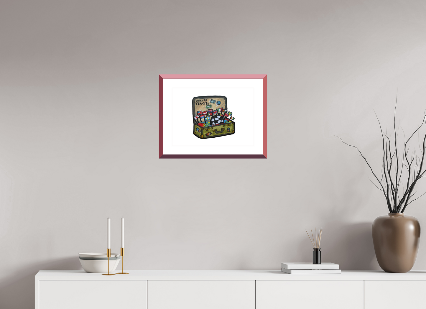 16.8 x 12″, photo print fuji velvet - red frame "Arrival in Dallas" Print