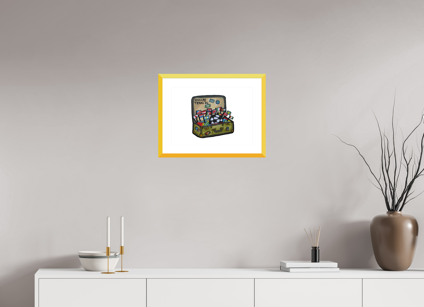 16.8 x 12″, photo print fuji velvet - yellow frame "Arrival in Dallas" Print