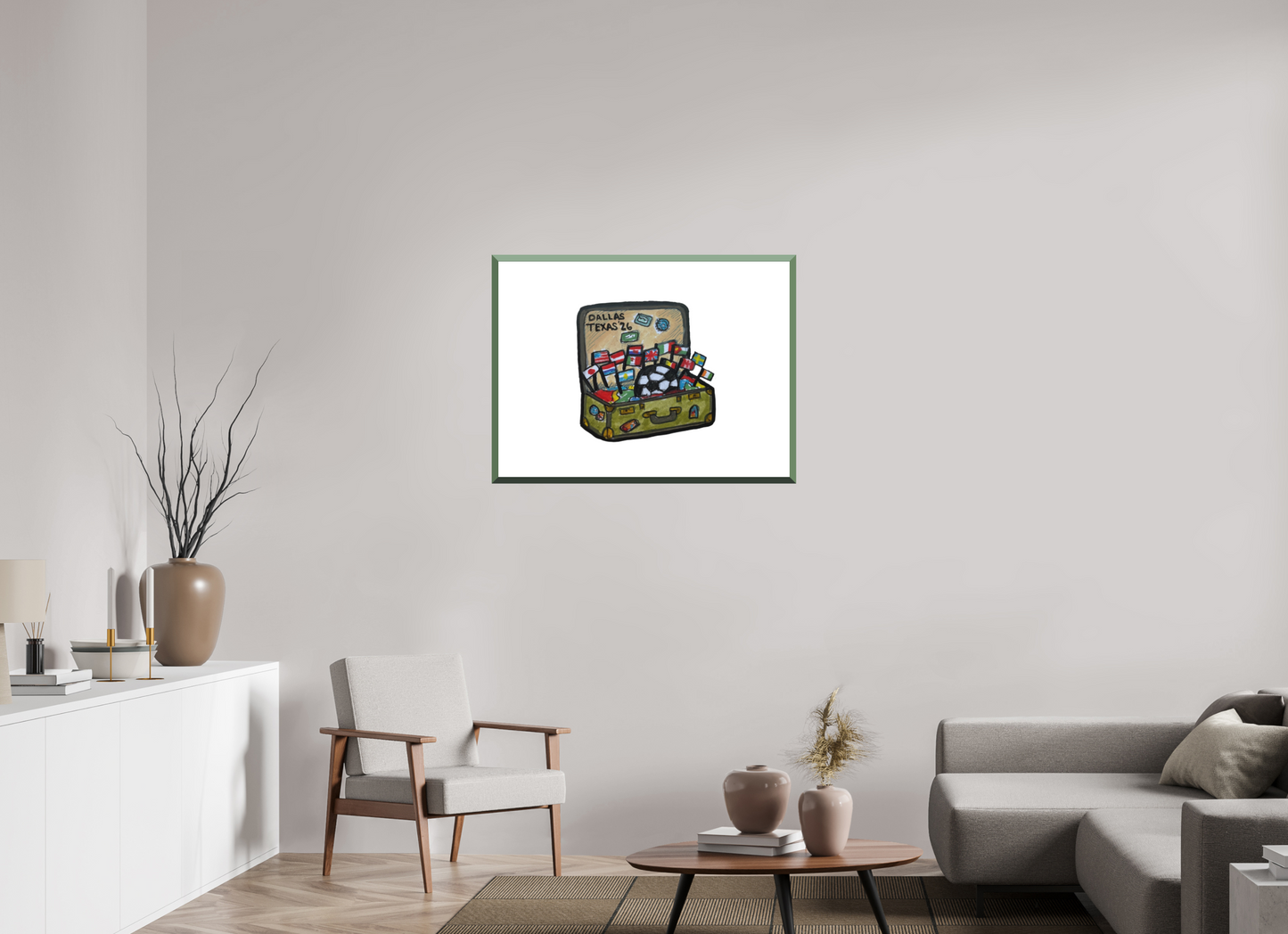 33.6 x 24″, Photo Print Fuji Velvet- Green Frame "Arrival in Dallas" Print