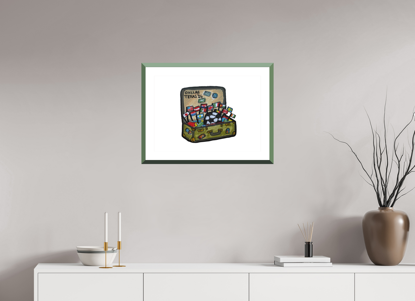 22.4 x 16″, Photo Print Fuji Velvet- Green Frame "Arrival in Dallas" Print