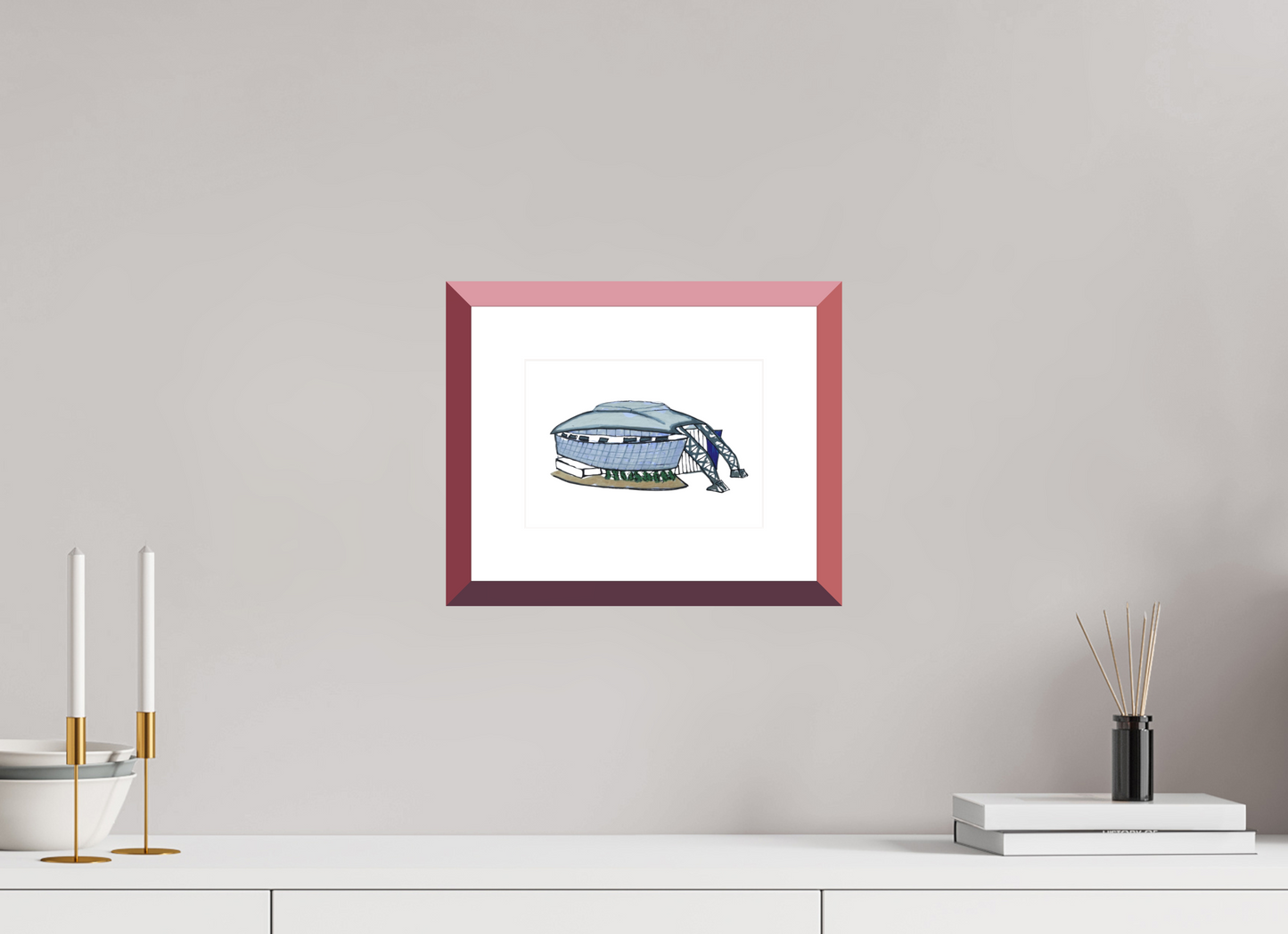 8.4 x 6″, photo print fuji velvet - red frame "Dallas Stadium" Print